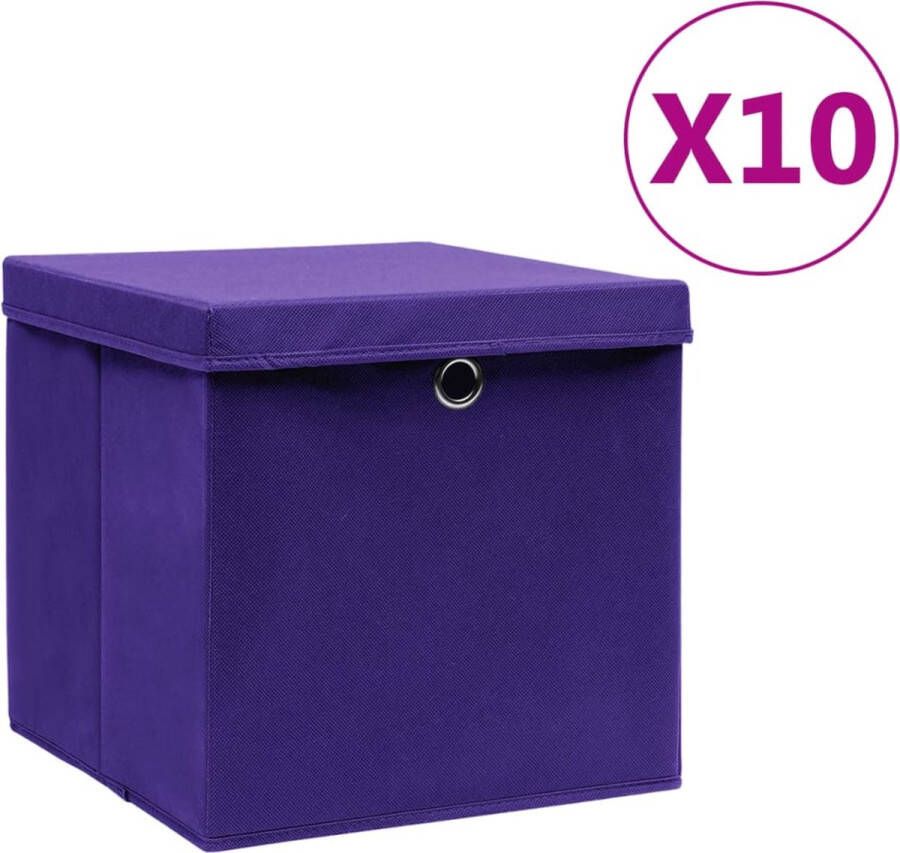 VidaXL -Opbergboxen-met-deksel-10-st-28x28x28-cm-paars