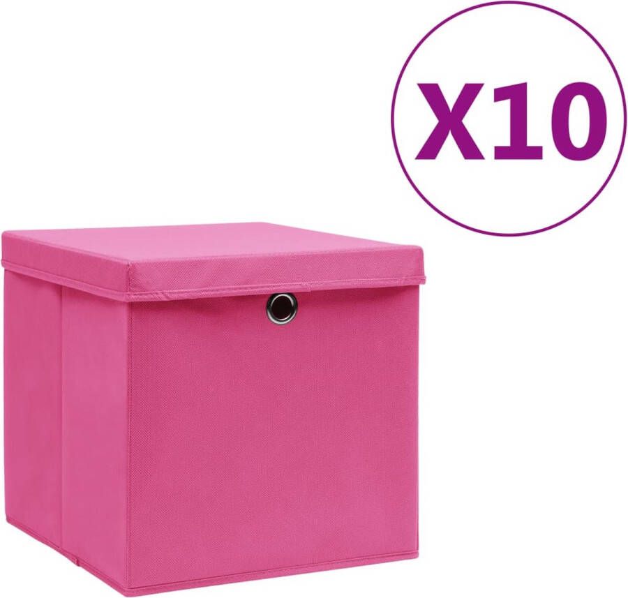 VidaXL -Opbergboxen-met-deksels-10-st-28x28x28-cm-roze