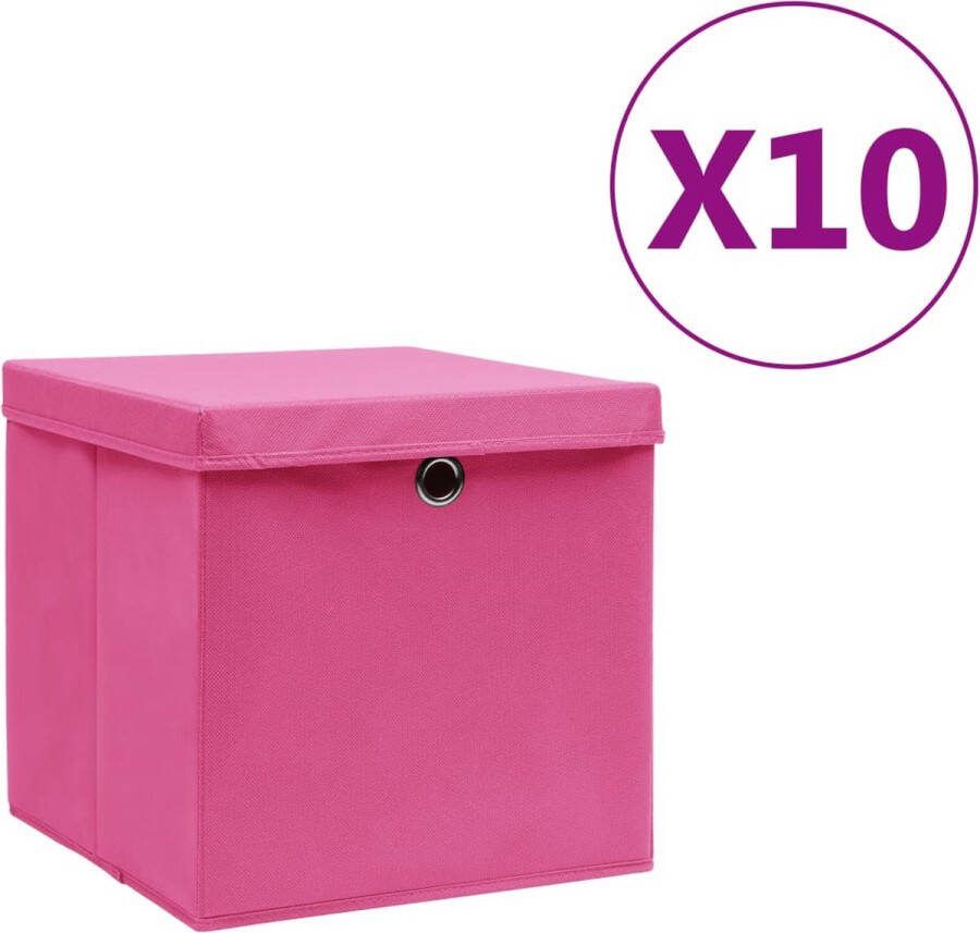 VidaXL Opbergboxen met deksels 10 st 28x28x28 cm roze