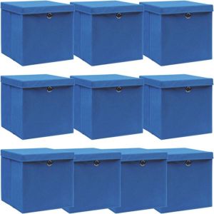 VidaXL Opbergboxen met deksel 10 st 32x32x32 cm stof blauw