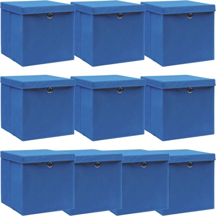 VidaXL -Opbergboxen-met-deksel-10-st-32x32x32-cm-stof-blauw