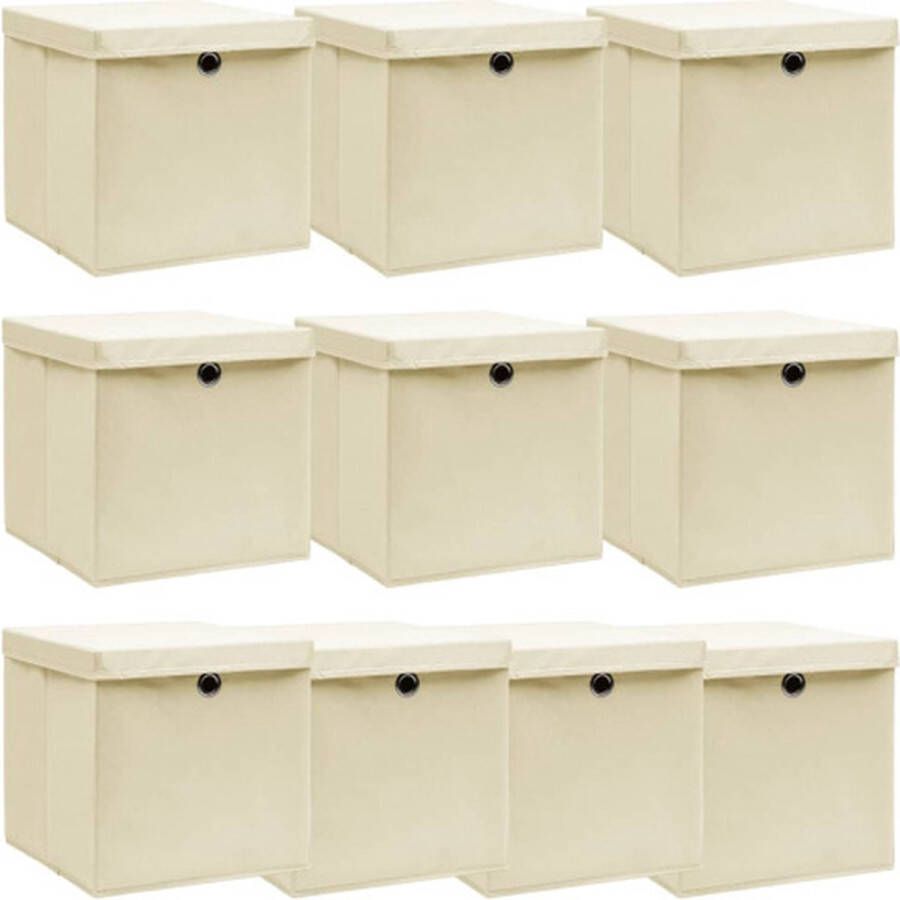 VidaXL -Opbergboxen-met-deksel-10-st-32x32x32-cm-stof-crèmekleurig