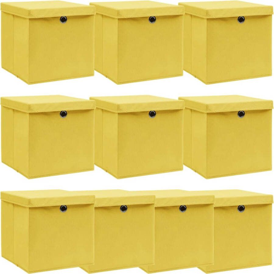 VidaXL Opbergboxen met deksels 10 st 32x32x32 cm stof geel