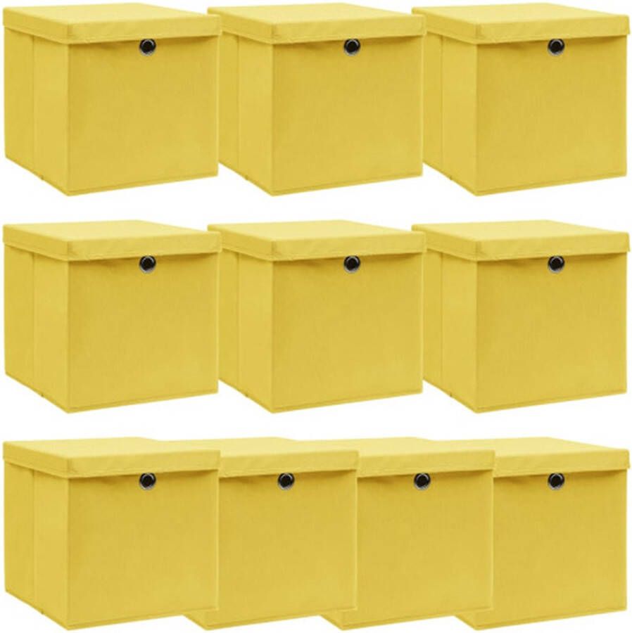 VidaXL Opbergboxen met deksels 10 st 32x32x32 cm stof geel