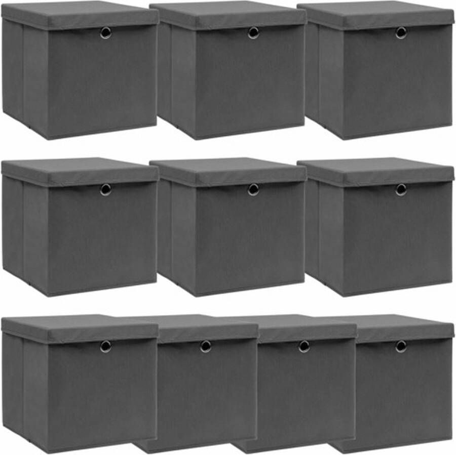 VidaXL -Opbergboxen-met-deksel-10-st-32x32x32-cm-stof-grijs