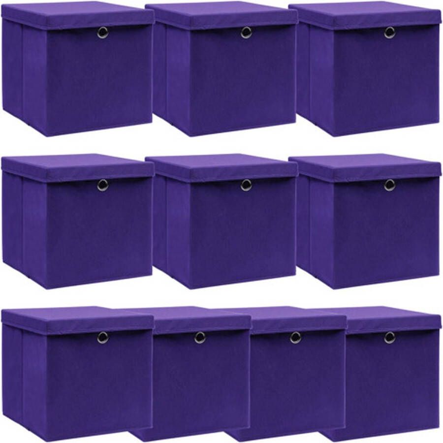 VidaXL Opbergboxen met deksels 10 st 32x32x32 cm stof paars