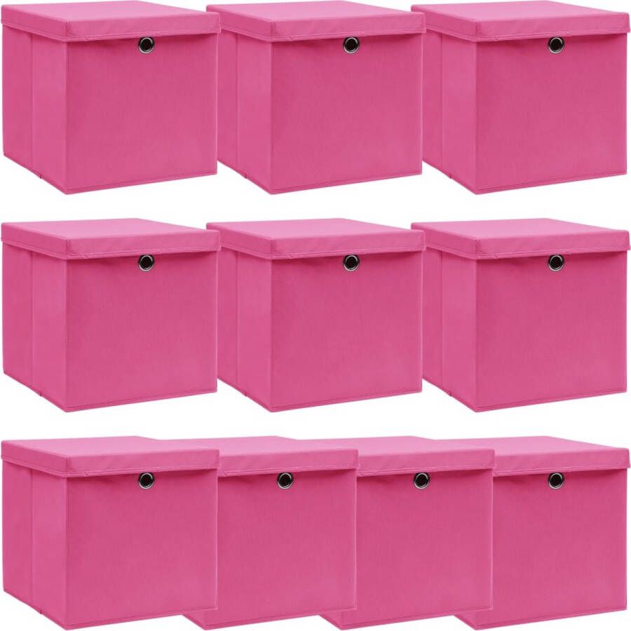 VidaXL -Opbergboxen-met-deksel-10-st-32x32x32-cm-stof-roze