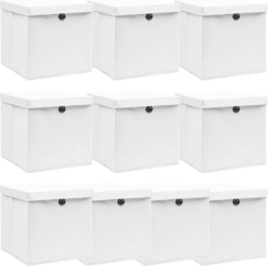 VidaXL Opbergboxen met deksels 10 st 32x32x32 cm stof wit