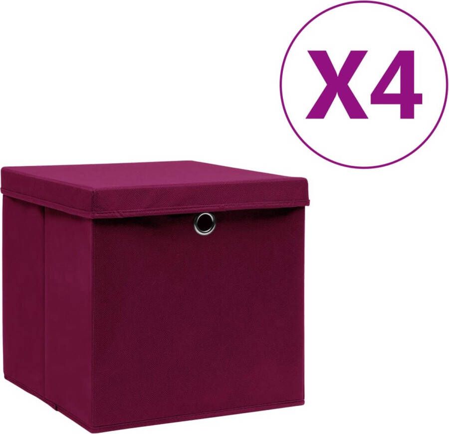 VidaXL -Opbergboxen-met-deksels-4-st-28x28x28-cm-donkerrood