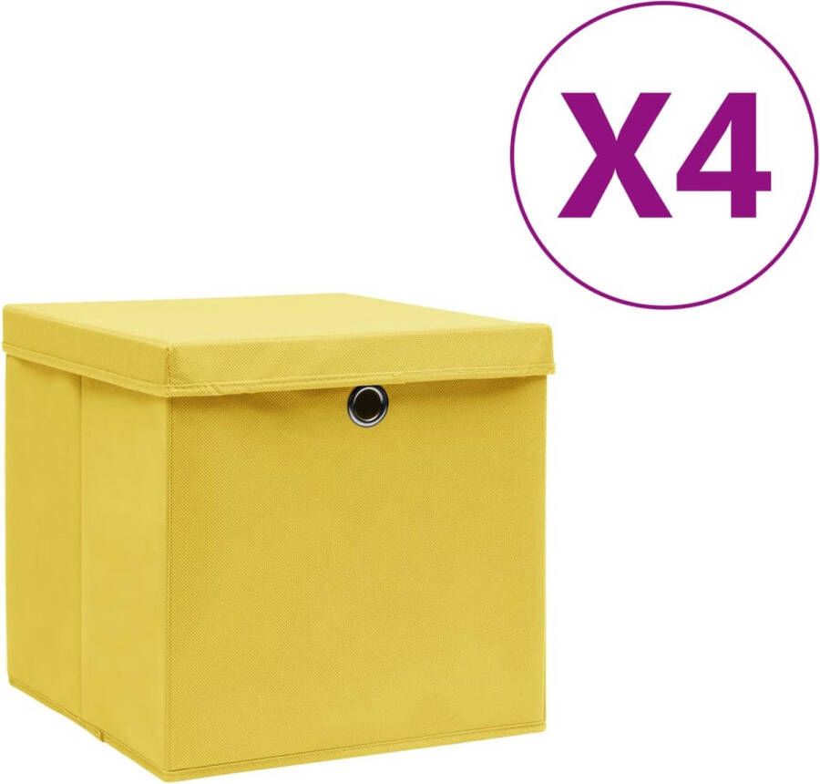 VidaXL -Opbergboxen-met-deksel-4-st-28x28x28-cm-geel