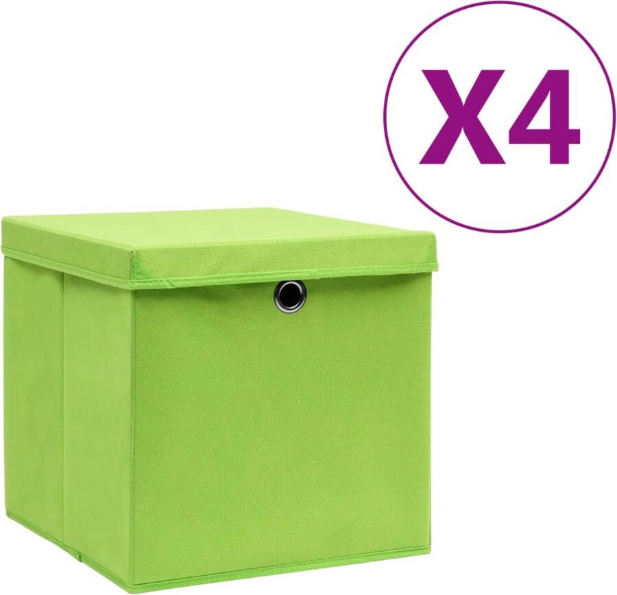 VidaXL -Opbergboxen-met-deksel-4-st-28x28x28-cm-groen
