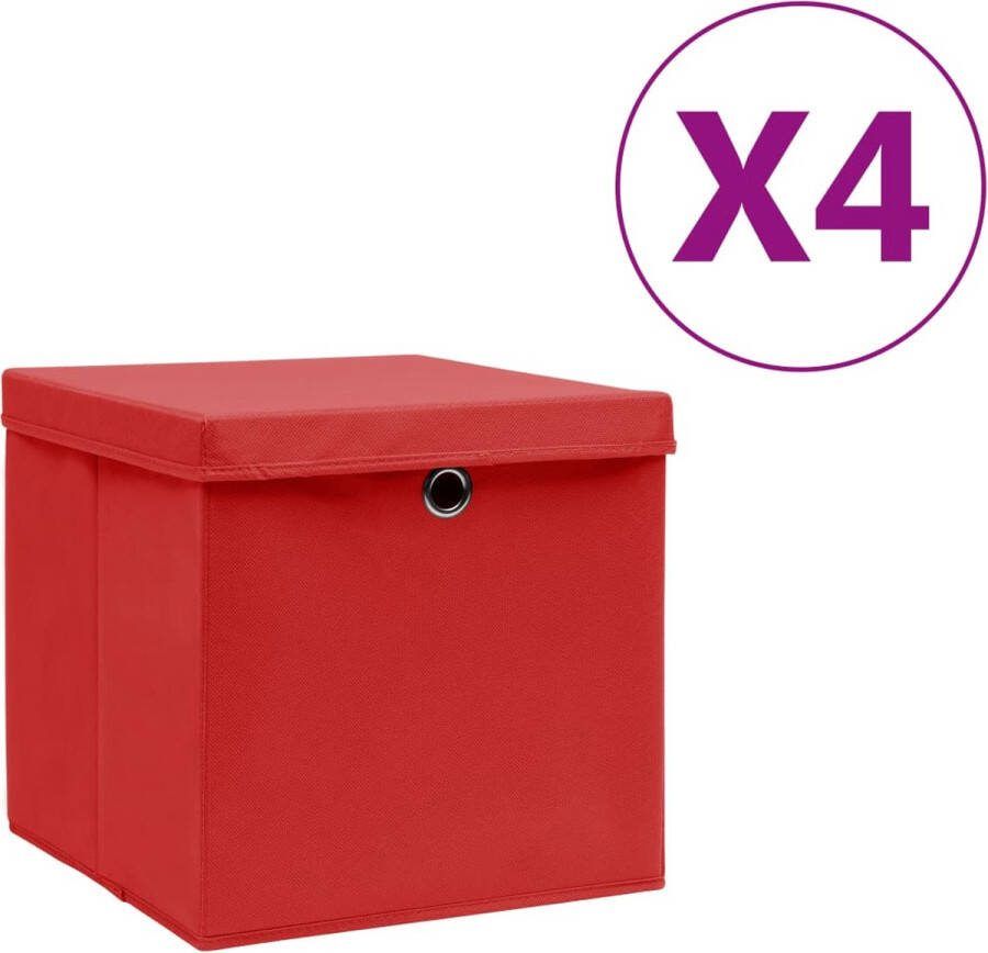 VidaXL Opbergboxen met deksels 4 st 28x28x28 cm rood