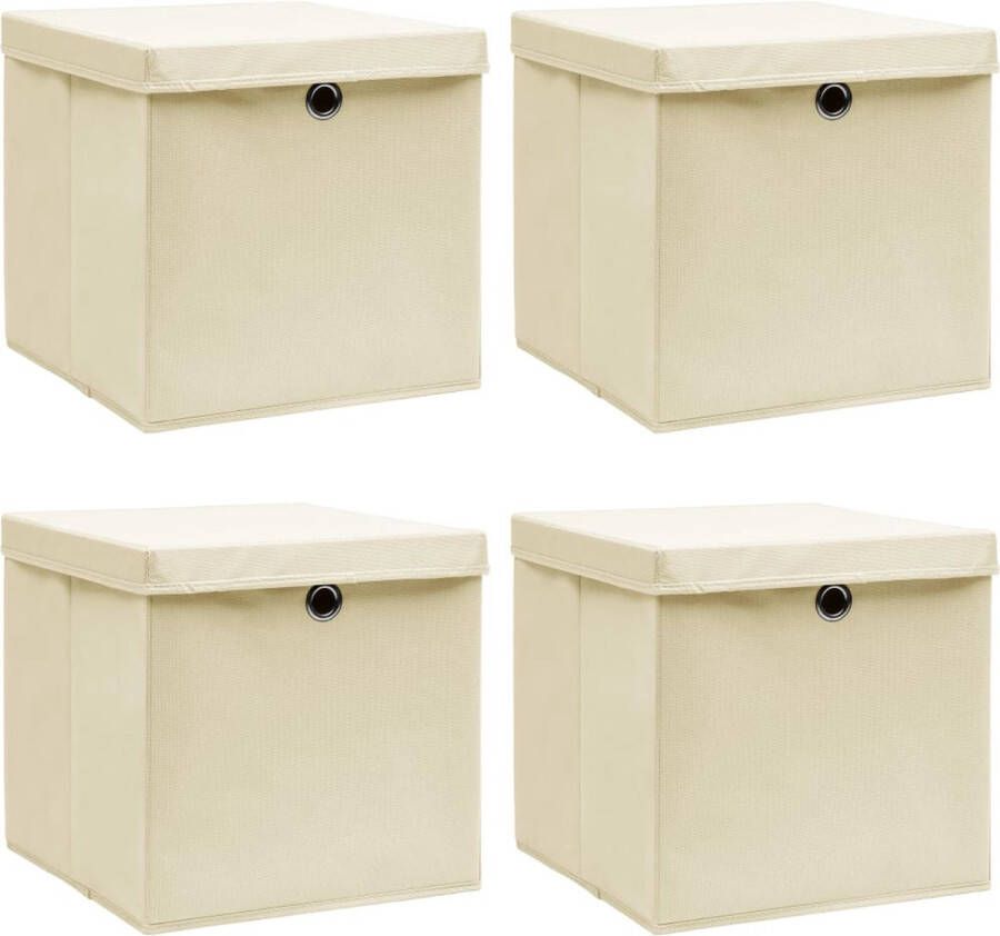 VidaXL -Opbergboxen-met-deksel-4-st-32x32x32-cm-stof-crèmekleurig