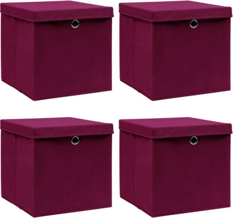 VidaXL -Opbergboxen-met-deksel-4-st-32x32x32-cm-stof-donkerrood