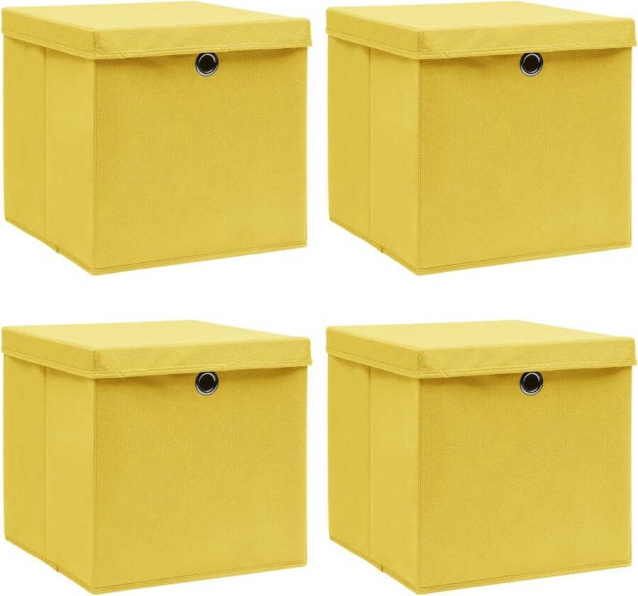VidaXL Opbergboxen met deksels 4 st 32x32x32 cm stof geel