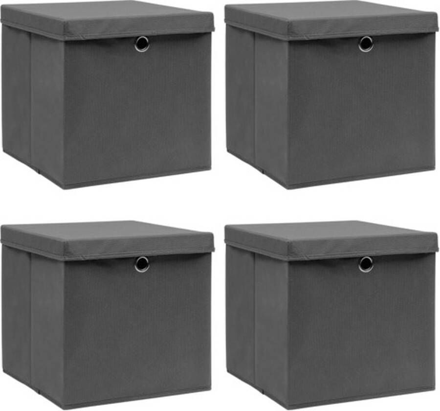 VidaXL -Opbergboxen-met-deksel-4-st-32x32x32-cm-stof-grijs