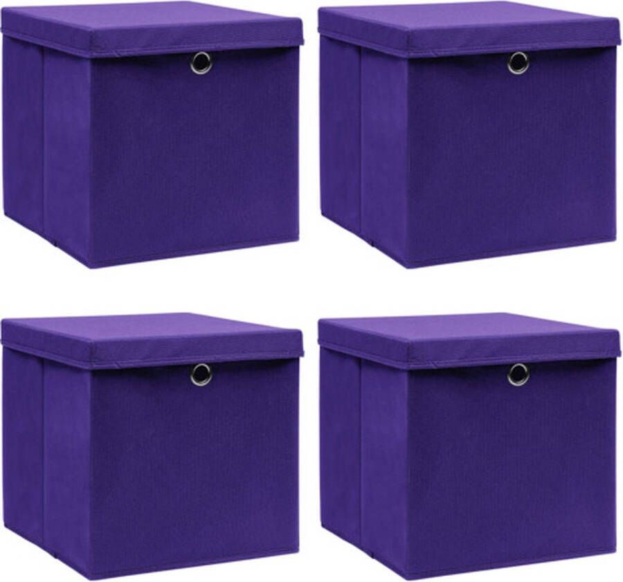VidaXL Opbergboxen met deksels 4 st 32x32x32 cm stof paars