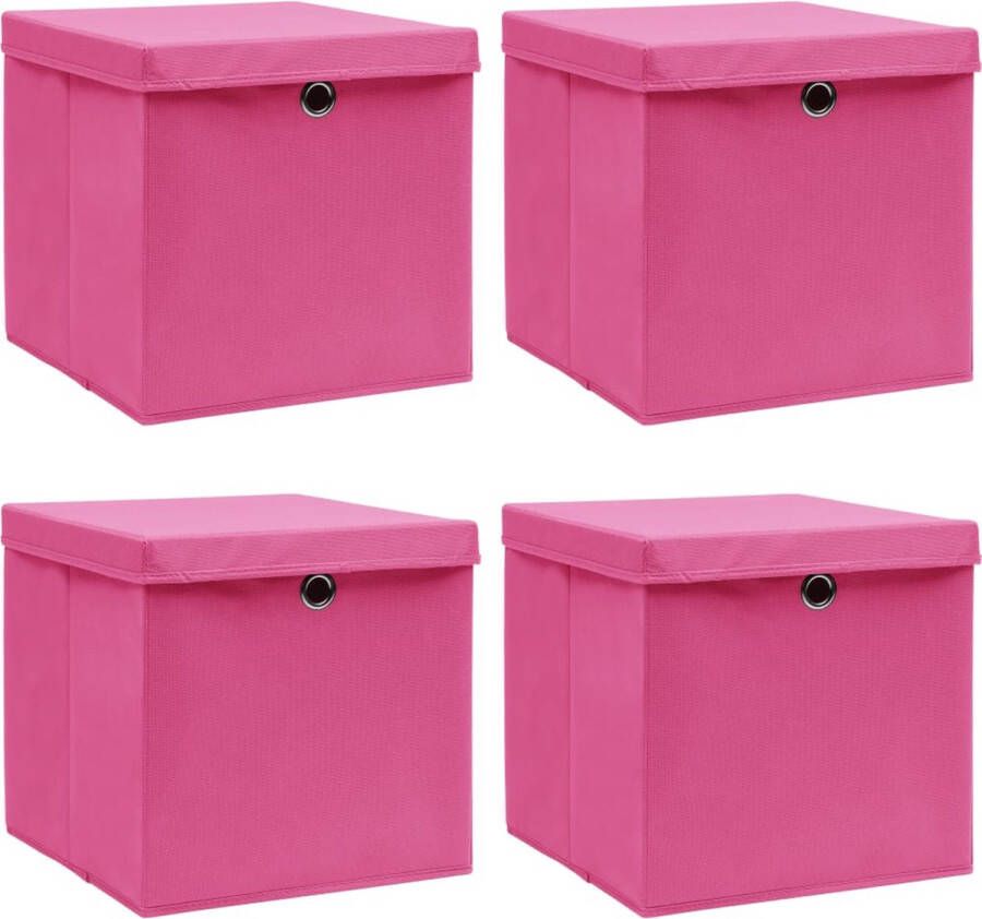 VidaXL -Opbergboxen-met-deksel-4-st-32x32x32-cm-stof-roze