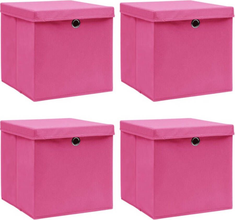 VidaXL -Opbergboxen-met-deksel-4-st-32x32x32-cm-stof-roze