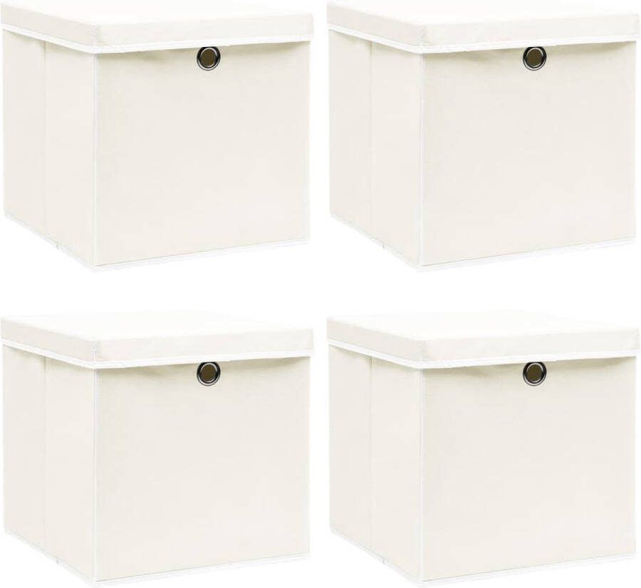 VidaXL -Opbergboxen-met-deksel-4-st-32x32x32-cm-stof-wit