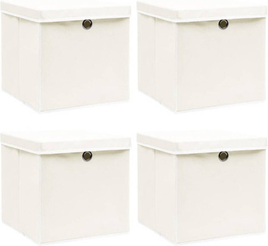 VidaXL -Opbergboxen-met-deksel-4-st-32x32x32-cm-stof-wit