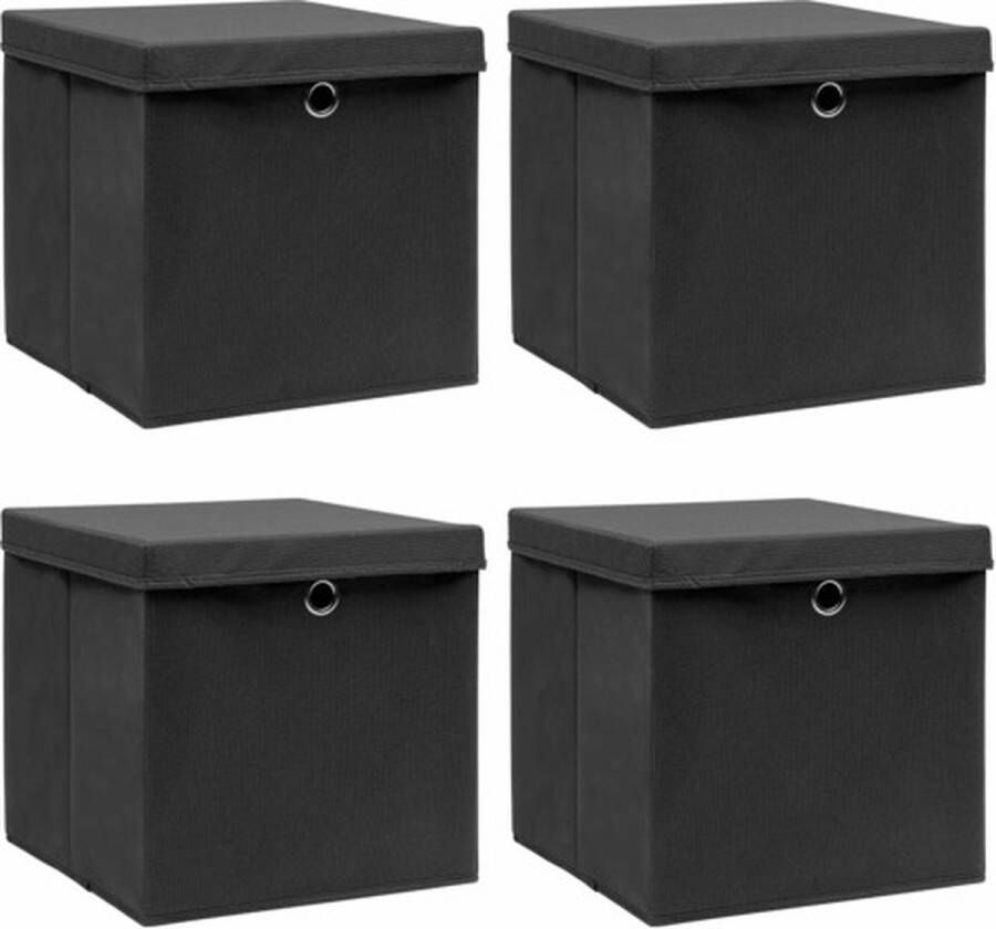 VidaXL -Opbergboxen-met-deksel-4-st-32x32x32-cm-stof-zwart