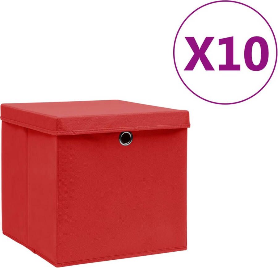 VidaXL -Opbergboxen-met-deksel-10-st-28x28x28-cm-rood