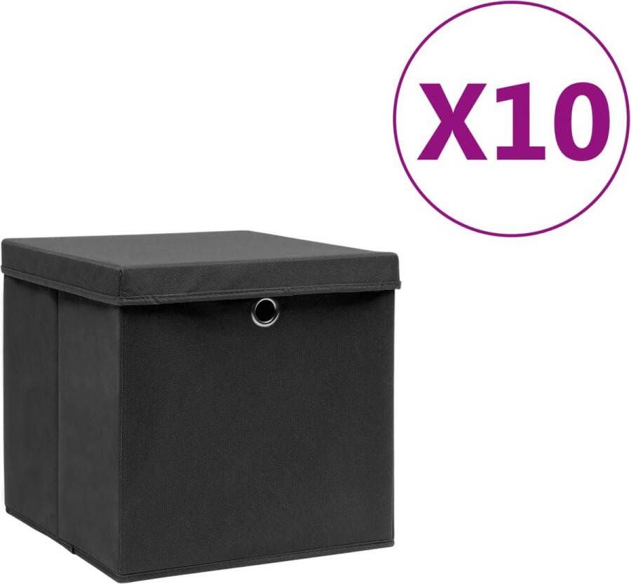VidaXL -Opbergboxen-met-deksels-10-st-28x28x28-cm-zwart