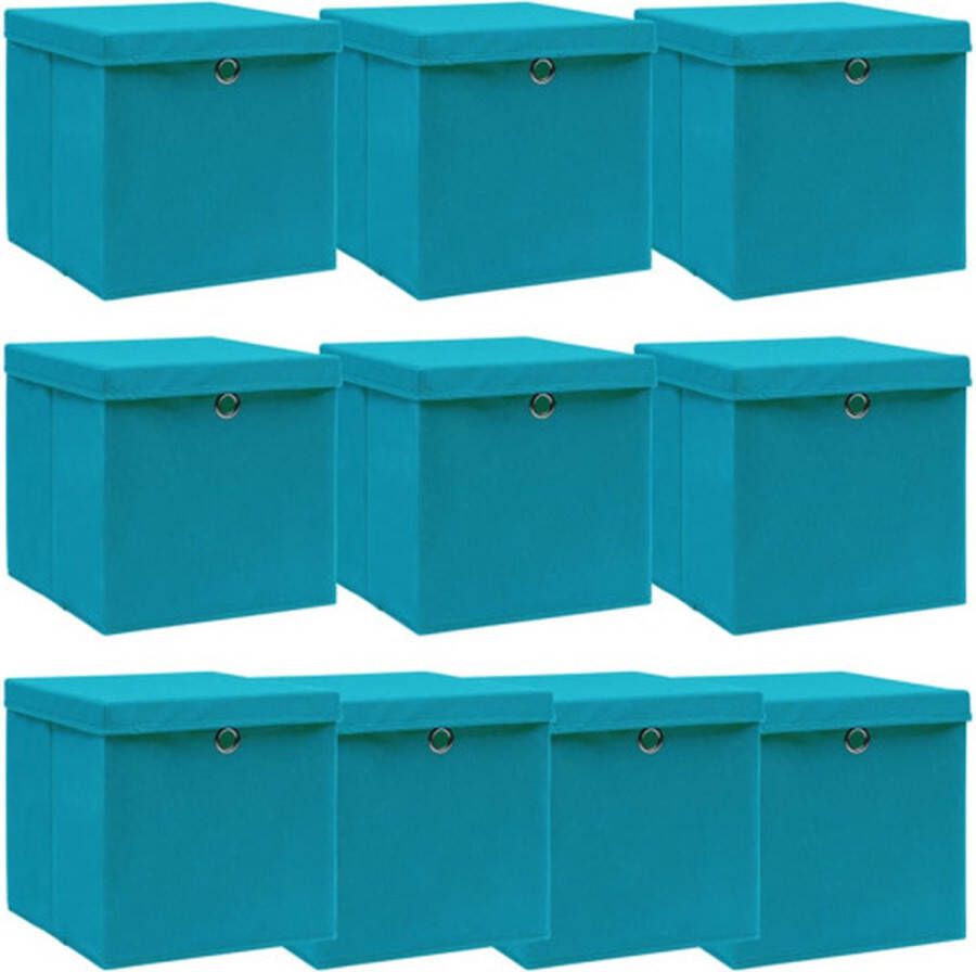 VidaXL -Opbergboxen-met-deksel-10-st-32x32x32-cm-stof-babyblauw