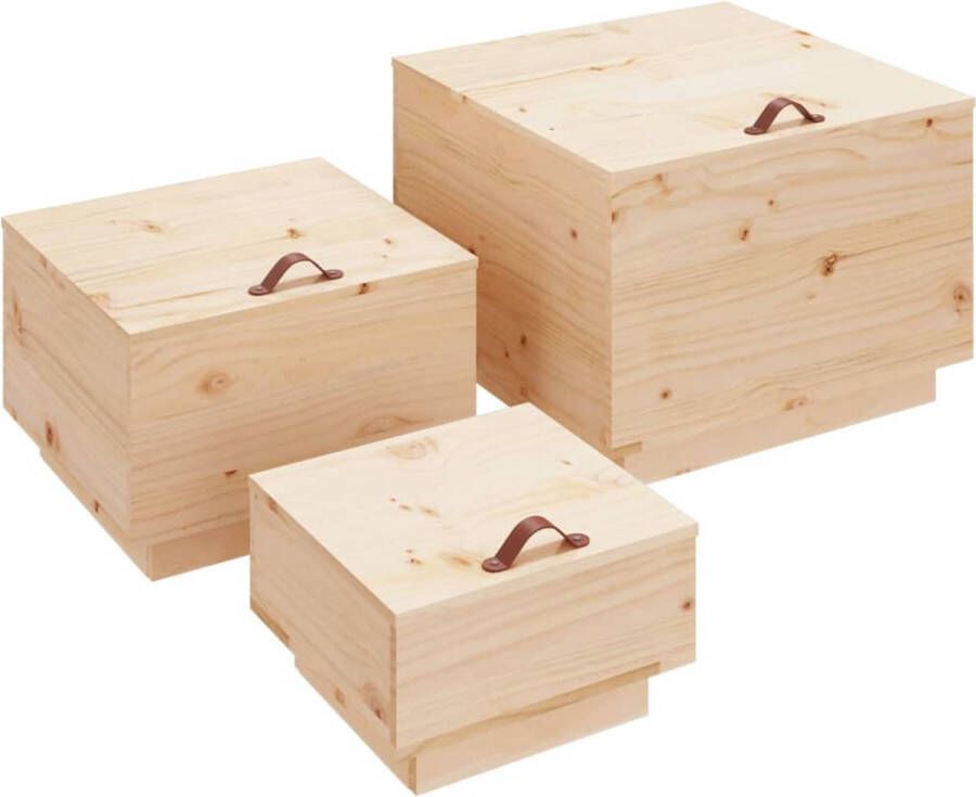 VidaXL -Opbergboxen-met-deksels-3-st-massief-grenenhout