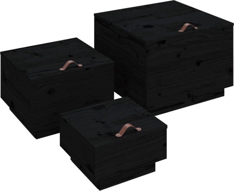 VidaXL -Opbergboxen-met-deksels-3-st-massief-grenenhout-zwart