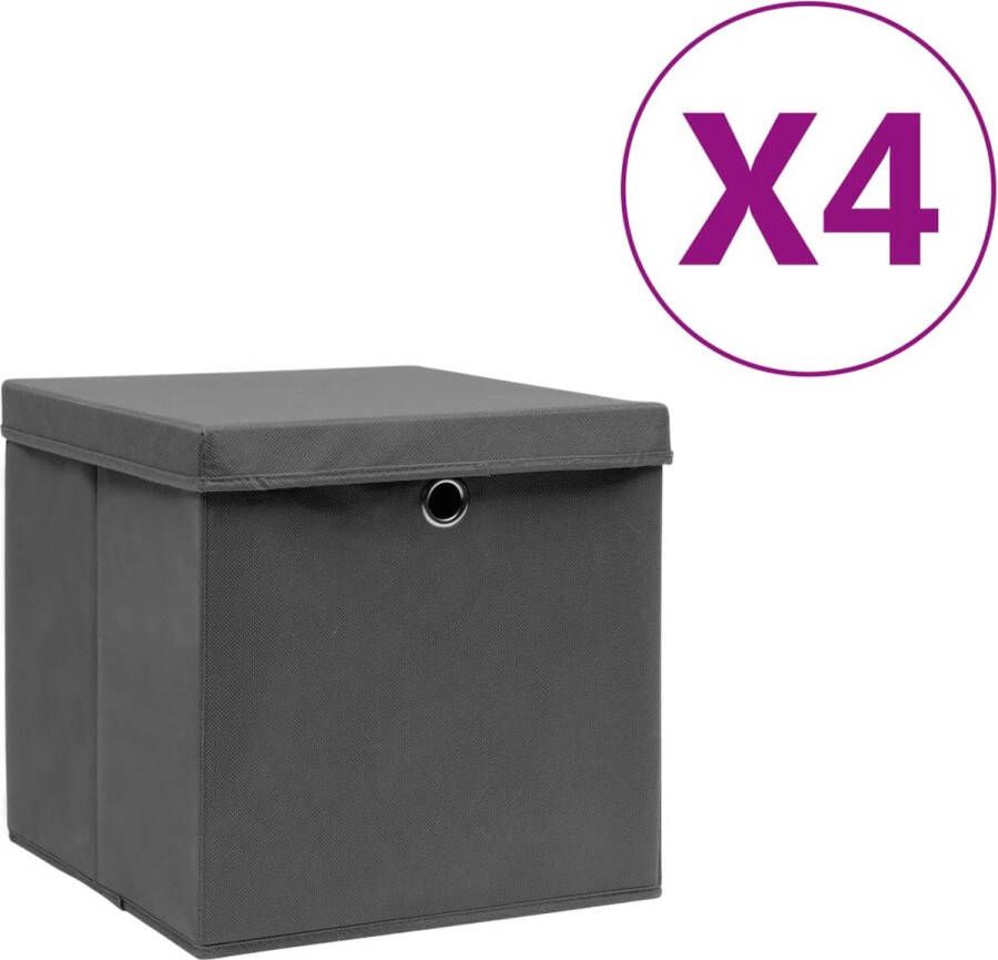 VidaXL -Opbergboxen-met-deksels-4-st-28x28x28-cm-grijs