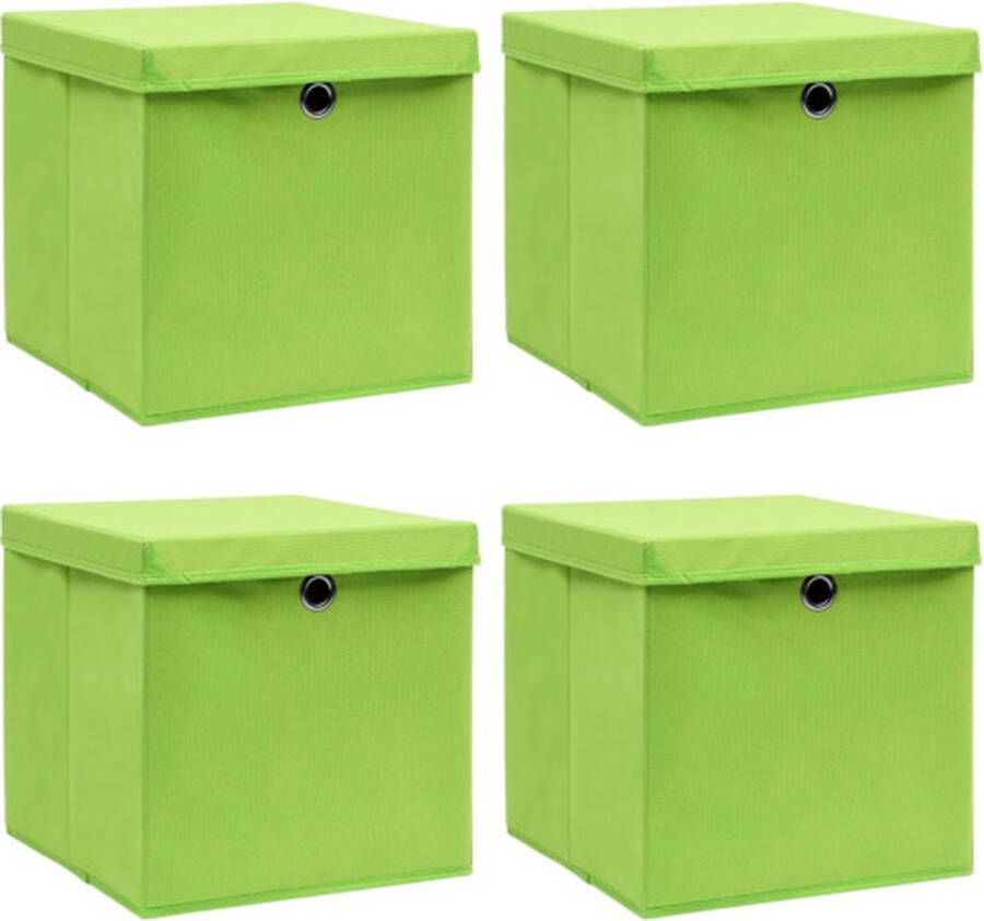 VidaXL -Opbergboxen-met-deksel-4-st-32x32x32-cm-stof-groen