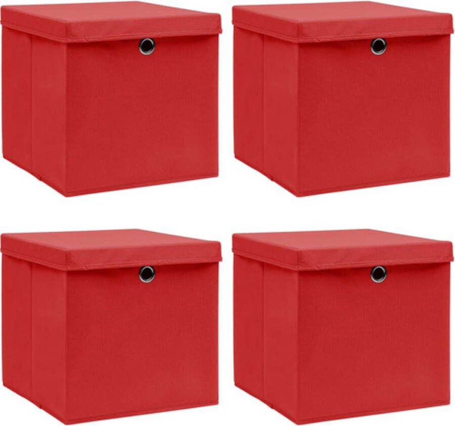 VidaXL -Opbergboxen-met-deksel-4-st-32x32x32-cm-stof-rood