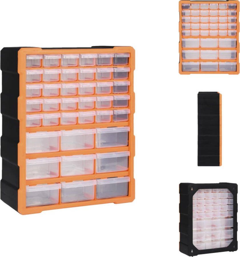 VidaXL Opberger 39 lades veelzijdige organiser 38x16x47 cm transparante kunststof lades montage aan muur mogelijk oranje zwart Gereedschapskoffer
