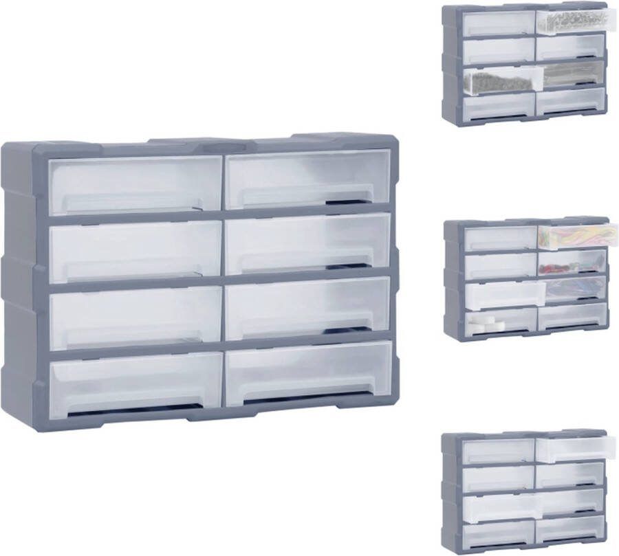 VidaXL opbergerGereedschapsorganiser 52x16x37cm 8 lades slagvast kunststof transparante lades grijs PP materiaal Gereedschapskoffer