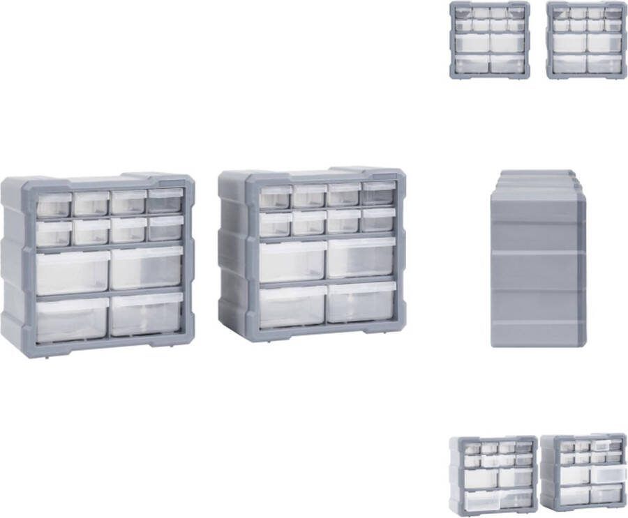 VidaXL Opbergers Gereedschapsorganiser met 24 lades 26.5 x 16 x 26 cm Grijs PP 2 stuks Gereedschapskoffer
