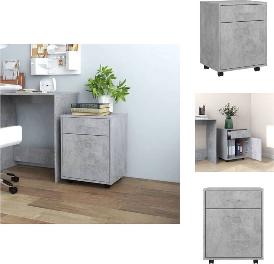 VidaXL Opbergkast betongrijs 45 x 38 x 54 cm 1 deur 1 lade wieltjes Kast