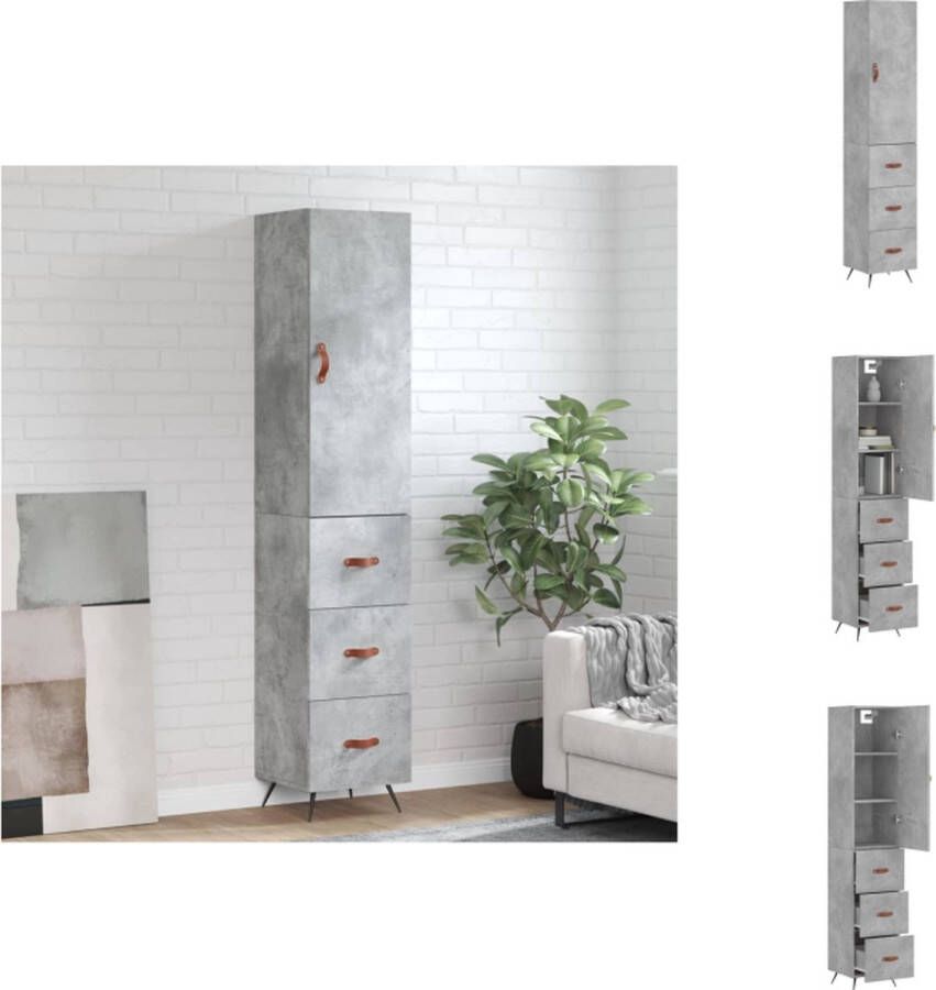 VidaXL Opbergkast Betongrijs Hoge kast 34.5 x 34 x 180 cm Duurzaam bewerkt hout en metaal Keukenkast
