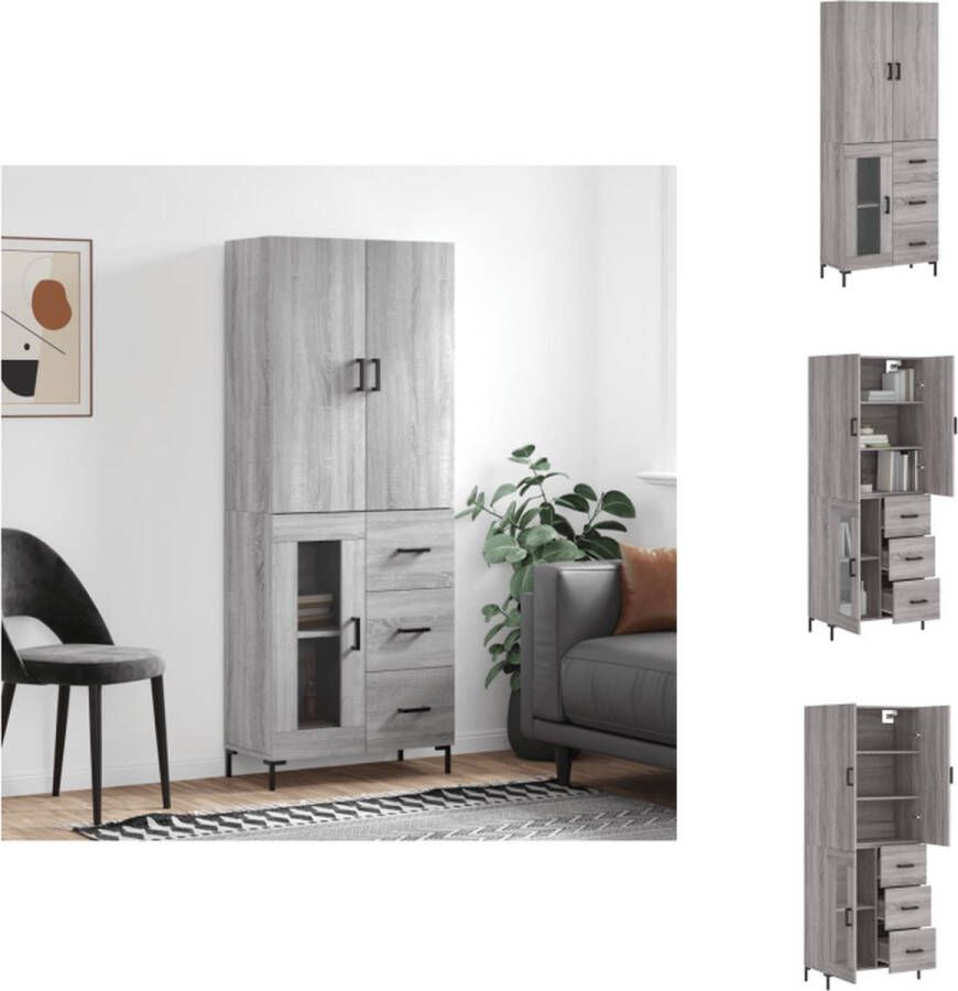 VidaXL Opbergkast Hoge kast 69.5 x 34 x 180 cm Grijs Sonoma Eiken Duurzaam materiaal Keukenkast