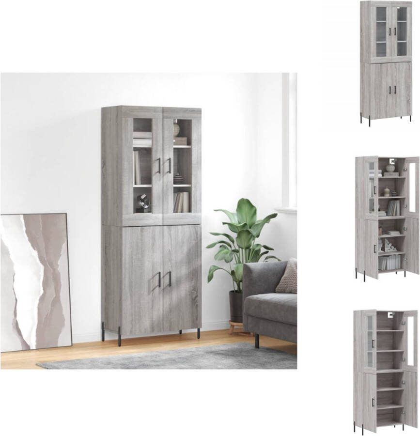 VidaXL Opbergkast Hoge kast Grijs Sonoma Eiken 69.5 x 34 x 180 cm Keukenkast