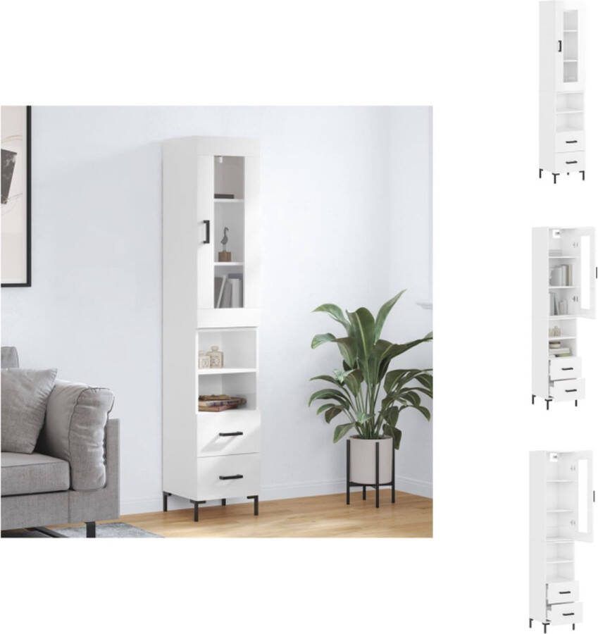 VidaXL Opbergkast Hoge kast Hoogglans wit 34.5x34x180 cm Keukenkast