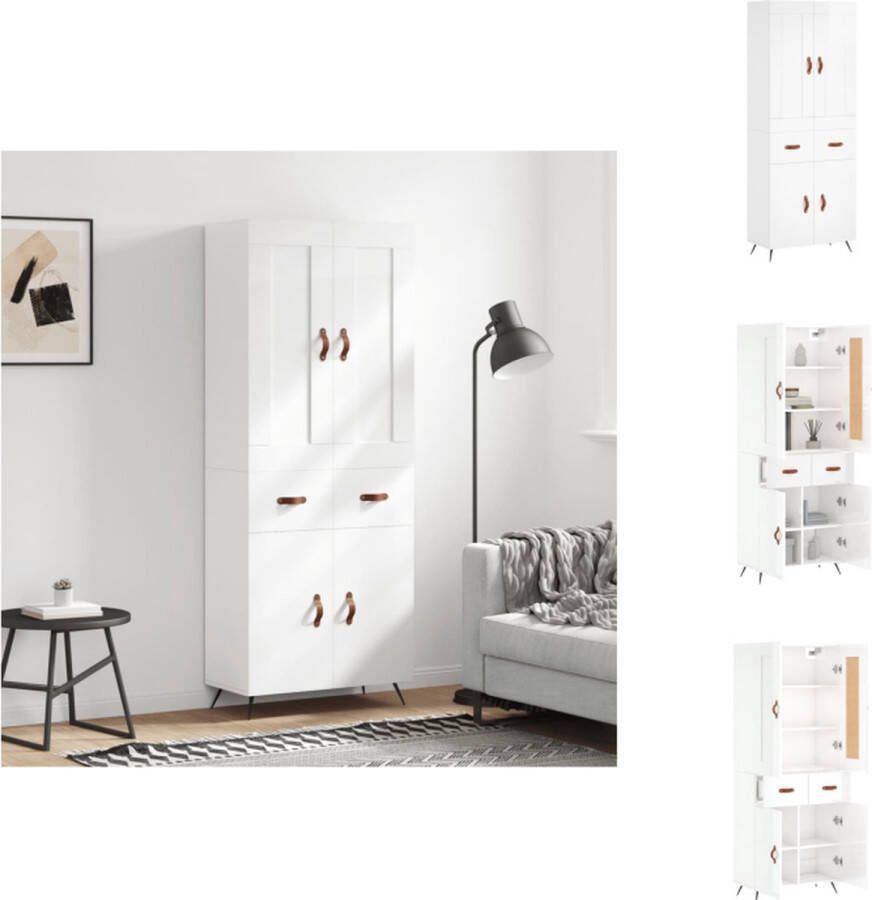 VidaXL Opbergkast Hoge kast Hoogglans wit 69.5 x 34 x 180 cm Keukenkast