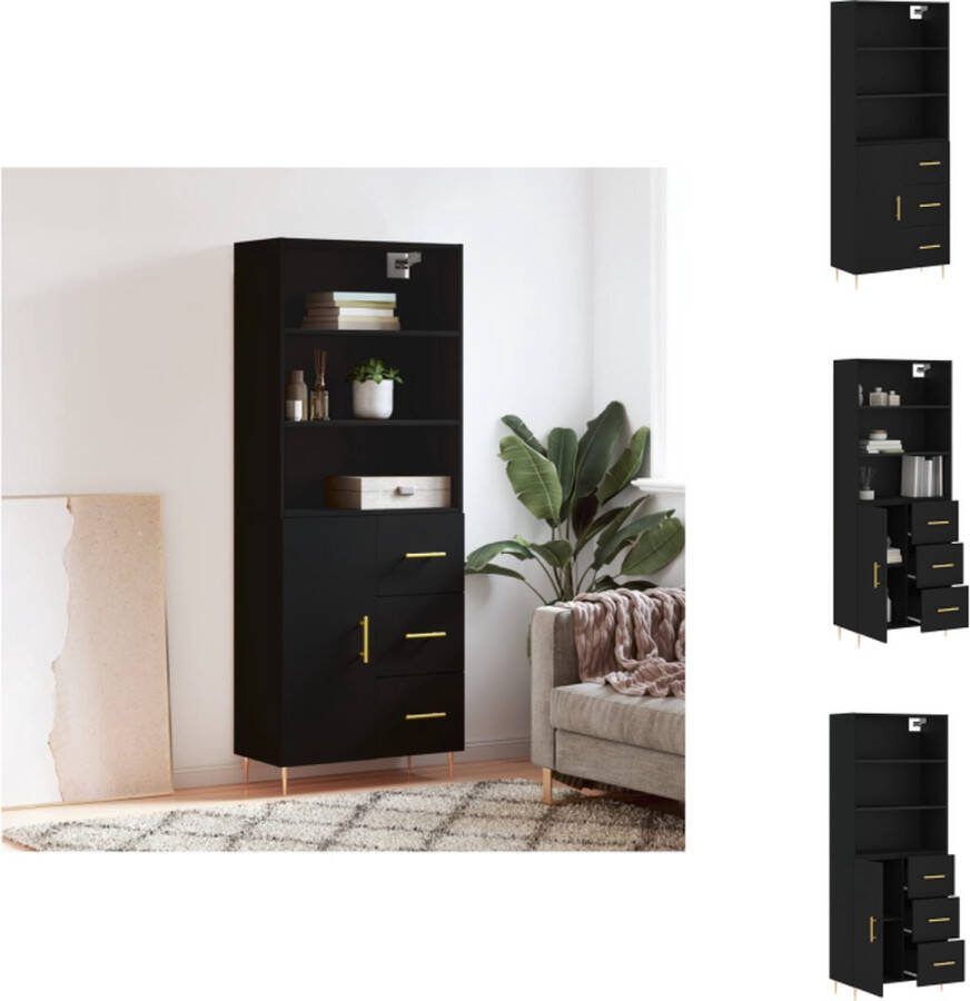 VidaXL Opbergkast Hoge Kast Zwart Bewerkt Hout en IJzer 69.5 x 34 x 180 cm Keukenkast