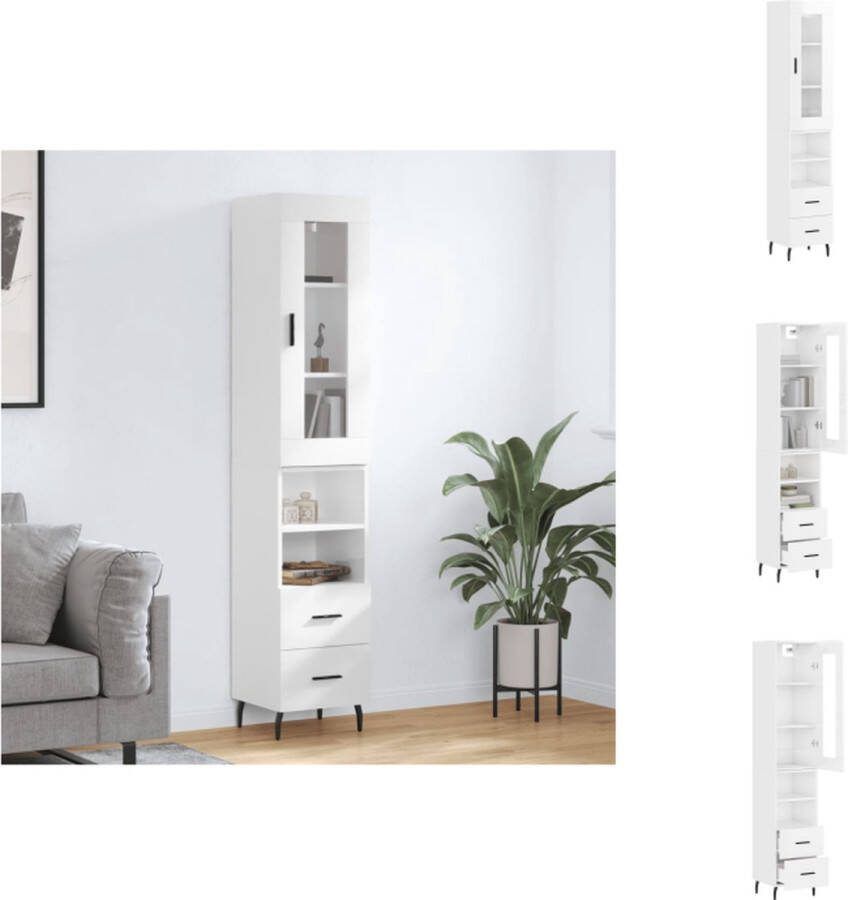 VidaXL Opbergkast Hoogglans Wit Hoge Kast 34.5 x 34 x 180 cm Duurzaam materiaal voldoende opbergruimte Metalen voeten Keukenkast