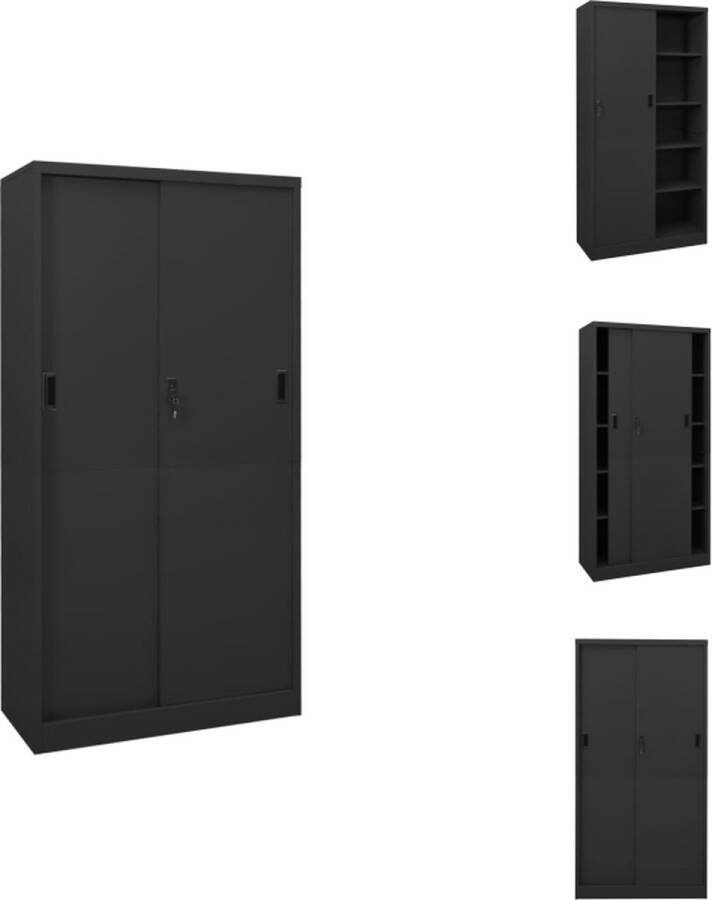 VidaXL Opbergkast Staal 90 x 40 x 180 cm Schuifdeur 4 Verstelbare schappen Antraciet Kast
