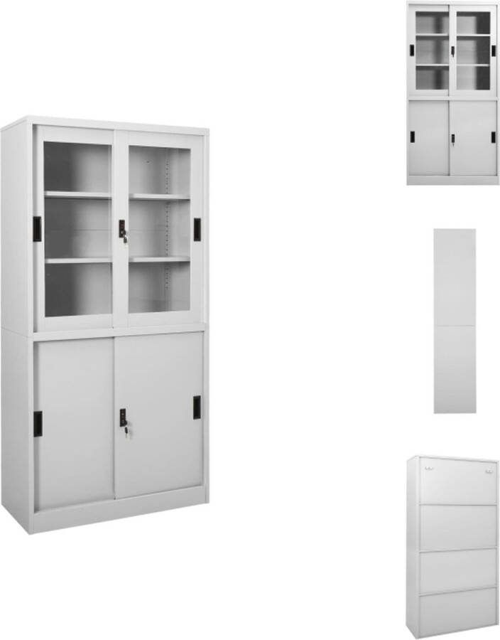 VidaXL Opbergkast Staal en Gehard Glas 90 x 40 x 180 cm Lichtgrijs Kast