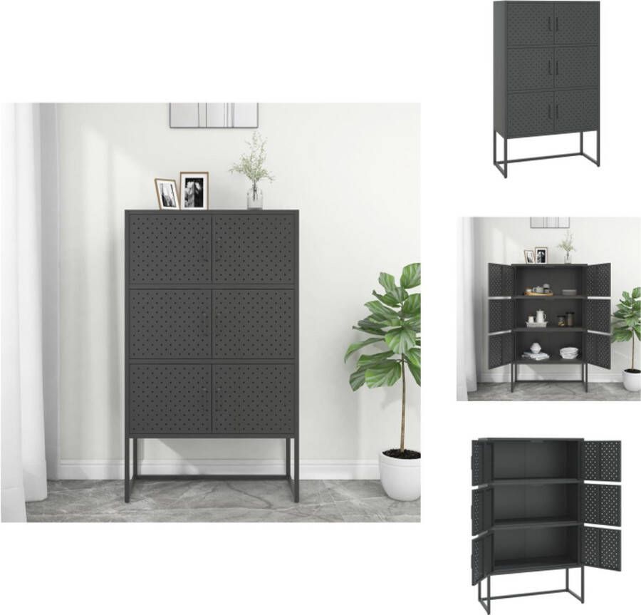 VidaXL Opbergkast Stalen constructie 6 deuren 80x35x135 cm Antraciet Kast