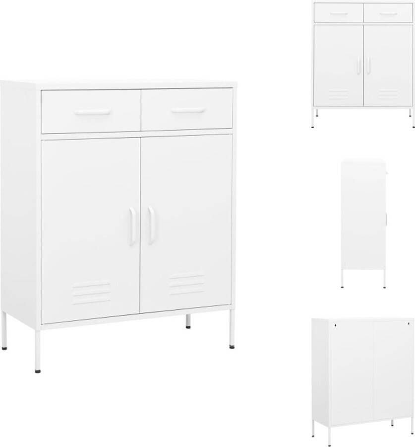 VidaXL Opbergkast Stalen kast Wit 80 x 35 x 101.5 cm 2 deurtjes 2 lades Draagvermogen 100 kg Kast