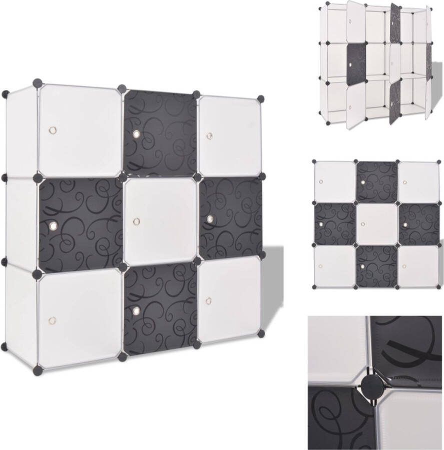 VidaXL Opbergmeubel Organizer 110 x 37 x 110 cm Zwart en Wit PP en Verchroomd staaldraad Schoenenkast